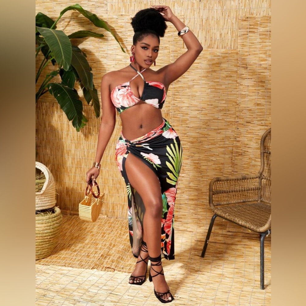 (2) piece tropical floral outfit